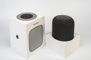 Apple HomePod, original packaging, opened, white background, Apple HomePod, original packaging, opened, white background,